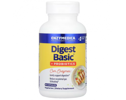 Ферменты и пробиотики, Digest Basic + Probiotics, Enzymedica, 90 капсул