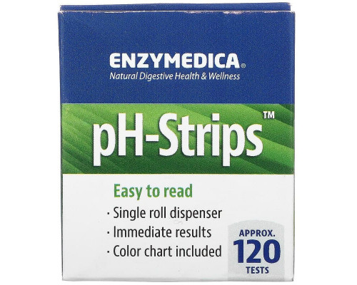 Тест-полоски для определения рН, pH-Strips, Enzymedica, одноразовый дозатор, 120 тестов
