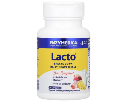 Ферменты для переваривания лактозы, Lacto, Enzymedica, современная формула для переваривания молока, 30 капсул