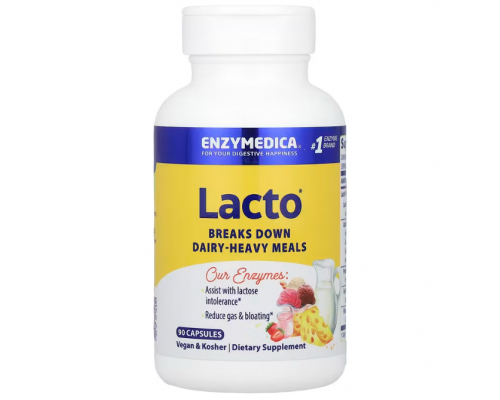 Ферменты для переваривания лактозы, Lacto, Enzymedica, 90 капсул