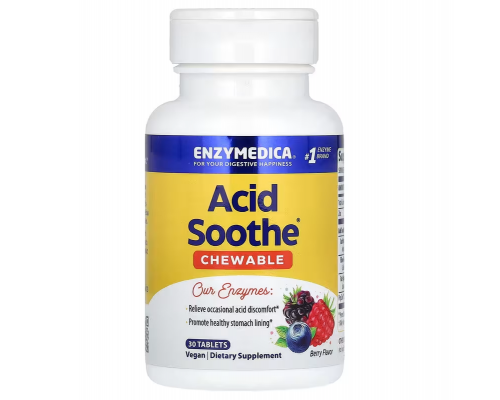 Снижение кислотности желудка, Acid Soothe, Enzymedica, вкус ягод, 30 жевательных таблеток