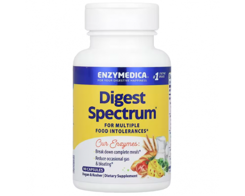 Пищеварительные ферменты, Digest Spectrum, Enzymedica, для улучшения пищеварения, от множественной пищевой непереносимости, 90 капсул
