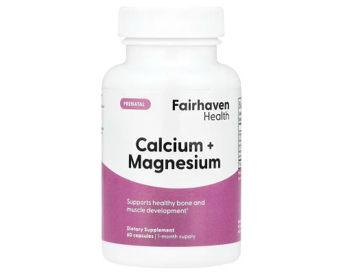 Кальций и магний,  Prenatal Calcium + Magnesium, Fairhaven Health, пренатальный, 60 капсул