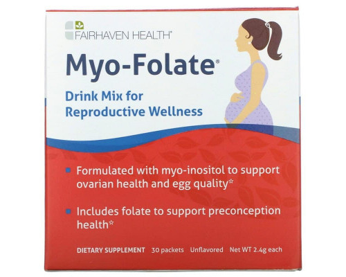 Мио-инозитол для фертильности, Myo-Folate, Fairhaven Health, питьевая смесь для репродуктивного здоровья, без ароматизаторов, 30 пакетов по 2.4 г