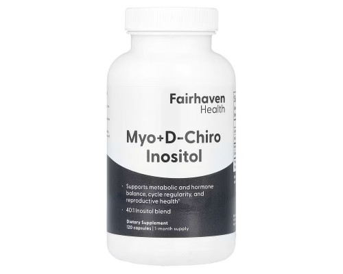 Мио-инозитол + D-хиро инозитол, Myo + D-Chiro Inositol, Fairhaven Health, 120 капсул
