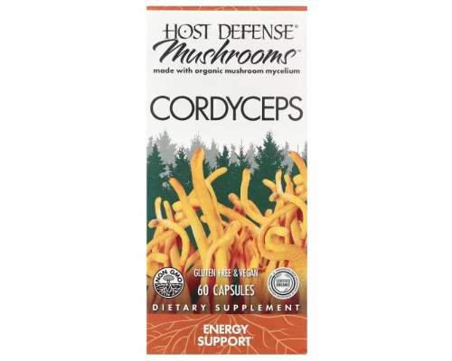Кордицепс, Cordyceps, Fungi Perfecti, Host Defense, для защиты организма, энергетическая поддержка, 1 г, 60 вегетарианских капсул