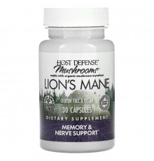 Ежовик Гребенчатый, Lion's Mane, Fungi Perfecti, Host Defense, поддержка памяти и нервов, 1 г, 30 вегетарианских капсул