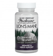 Ежовик гребенчатый, Lion's Mane, Fungi Perfecti, Host Defense, поддержка памяти и нервов, 1 г, 60 вегетарианских капсул