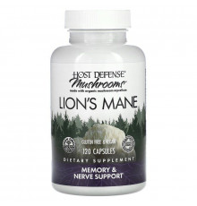 Ежовик Гребенчатый, Lion's Mane, Fungi Perfecti, Host Defense, поддержка памяти и нервов, 1 г, 120 вегетарианских капсул