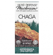 Чага, Chaga, Host Defense, Mushrooms™, антиоксидант и поддержка ДНК, 60 капсул