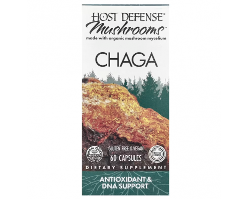 Чага, Chaga, Host Defense, Mushrooms™, антиоксидант и поддержка ДНК, 60 капсул