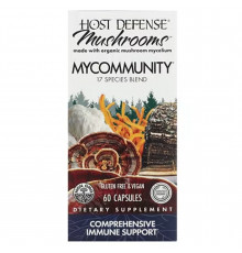 Защита иммунитета, MyCommunity, Fungi Perfecti, Host Defense, комплекс мультикабинов из 17 видов, 60 вегетарианских капсул