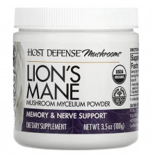 Ежовик гребенчатый, Lion's Mane, Host Defense, порошок грибного мицелия, для поддержки памяти и нервной системы, 100 г