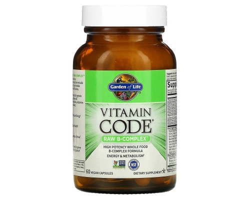 Сырые Витамины, RAW B-комплекс, RAW B-Complex, Garden of Life, Vitamin Code, 60 веганских капсул