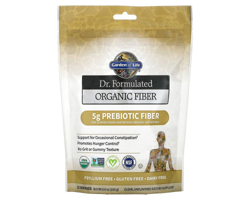 Клетчатка пребиотическая, Prebiotic Fiber, Garden of Life, органик, порошок, 192 г