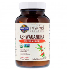Ашваганда, Ashwagandha, Garden of Life, MyKind Organics, стресс и настроение, 60 таблеток