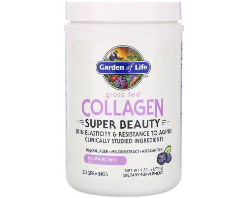 Коллаген, Grass Fed Collagen, Garden of Life, выращенный на травяном корме, черника асаи, 270 г
