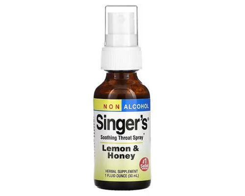 Спрей для горла успокаивающий, Singer's, Soothing Throat Spray, Herbs Etc., без спирта, лимон и мед, 30 мл