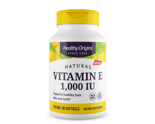 Витамин Е, Vitamin E, Healthy Origins, натуральный, смесь токоферолов, 1000 МЕ, 60 гелевых капсул