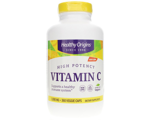 Витамин С (L-аскорбиновая кислота), Vitamin C, Healthy Origins, 1000 мг, 360 вегетарианских капсул