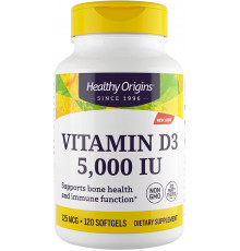 Витамин D3, Vitamin D3, Healthy Origins, 5000 МЕ, 120 гелевых капсул