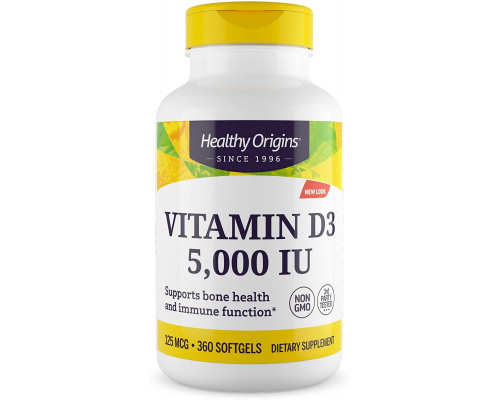 Витамин Д3, Vitamin D3, Healthy Origins, 5000 МЕ, 360 капсул