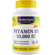 Витамин D3, Vitamin D3, Healthy Origins, 10 000 МЕ, 120 гелевых капсул