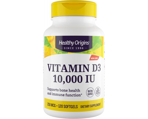 Витамин D3, Vitamin D3, Healthy Origins, 10 000 МЕ, 120 гелевых капсул