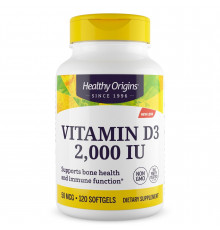 Витамин D3, Vitamin D3, Healthy Origins, 2000 МЕ, 120 гелевых капсул