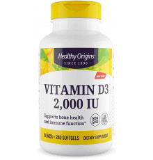 Витамин D3, Vitamin D3, Healthy Origins, 2000 МЕ, 240 гегевых капсул