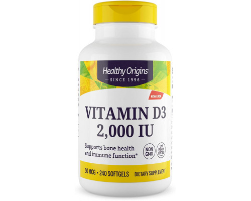 Витамин D3, Vitamin D3, Healthy Origins, 2000 МЕ, 240 гегевых капсул