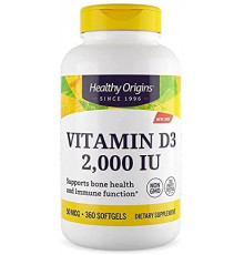 Витамин D3, Vitamin D3, Healthy Origins, 2000 МЕ, 360 гелевых капсул