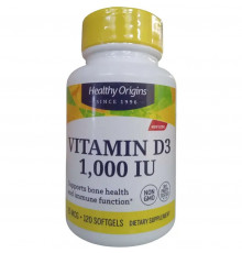 Витамин D3 в масле МСТ, Vitamin D3 in MCT Oil, Healthy Origins, 1000 МЕ, 120 гелевых капсул
