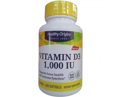 Витамин D3 в масле МСТ, Vitamin D3 in MCT Oil, Healthy Origins, 1000 МЕ, 120 гелевых капсул