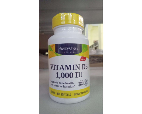 Витамин D3 в масле МСТ, Vitamin D3 in MCT Oil, Healthy Origins, 1000 МЕ, 360 гелевых капсул