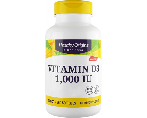 Вітамін D3 в маслі МСТ, Vitamin D3 in MCT Oil, Healthy Origins, 1000 МО, 360 гелевих капсул