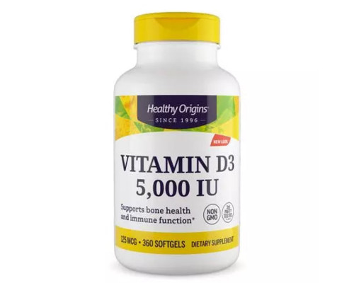 Витамин D3 в масле МСТ, Vitamin D3 in MCT Oil, Healthy Origins, 5000 МЕ, 360 гелевых капсул