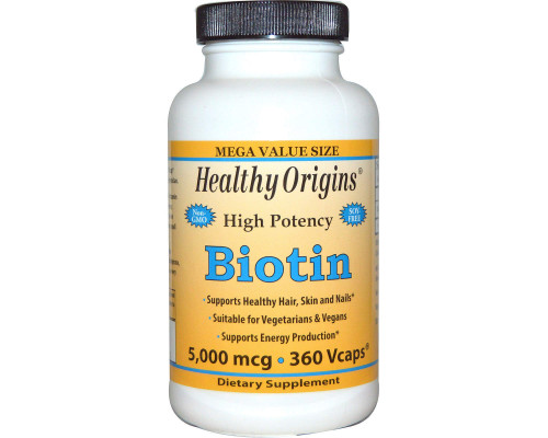 Биотин, Biotin, Healthy Origins, 5000 мкг, 360 капсул