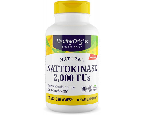 Наттокиназа, Nattokinase 2,000 FU's, Healthy Origins, 100 мг, 180 капсул