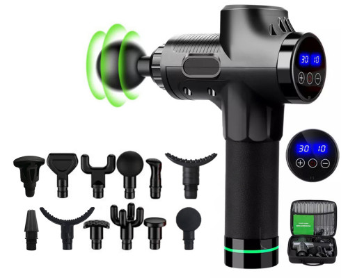Масажер Massage Gun Max з 30 режимами та 12 насадками в комплекті (чорний)