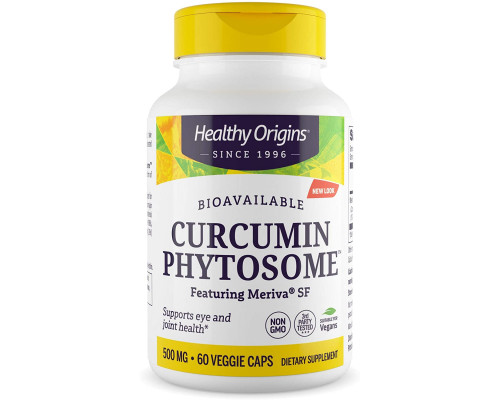 Куркумин, Curcumin Phytosome, Healthy Origins, фитосомы куркумина с участием Meriva SF, 500 мг, 60 вегетарианских капсул