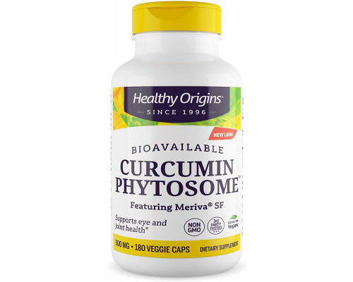 Куркумин, Curcumin Phytosome, Healthy Origins, фитосомы куркумина с участием Meriva SF, 500 мг, 180 вегетарианских капсул