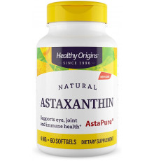Астаксантин, Astaxanthin, Healthy Origins, 4 мг, 60 гелевых капсул