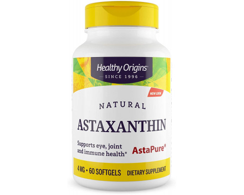 Астаксантин, Astaxanthin, Healthy Origins, 4 мг, 60 гелевых капсул
