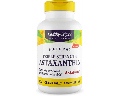 Астаксантин, Astaxanthin, Healthy Origins, 12 мг, 150 гелевых капсул