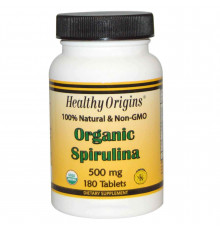 Спирулина, Spirulina, Healthy Origins, органик, 500 мг, 180 таблеток