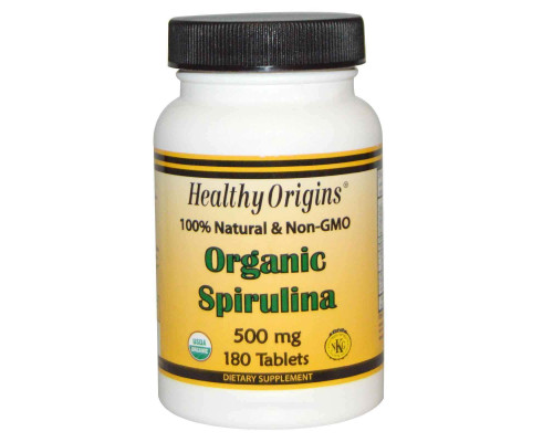 Спирулина, Spirulina, Healthy Origins, органик, 500 мг, 180 таблеток