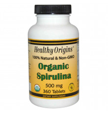 Спирулина, Spirulina, Healthy Origins, органическая, 500 мг, 360 таблеток.