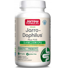 Пробиотики (дофилус), Jarro-Dophilus Plus FOS, Jarrow Formulas, с ФОС, 3.4 млрд КОЕ, 200 вегетарианских капсул