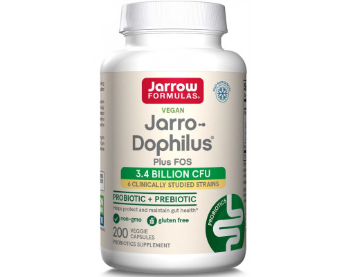 Пробиотики (дофилус), Jarro-Dophilus Plus FOS, Jarrow Formulas, с ФОС, 3.4 млрд КОЕ, 200 вегетарианских капсул